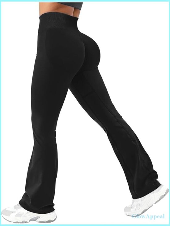Pants - Seamless Scrunch Butt Lifting Flare Leggings Mid Waist Tummy Control Yoga Pants